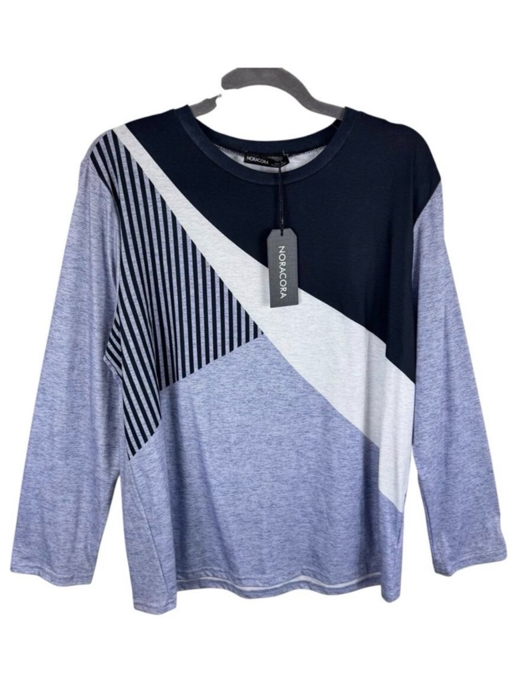 Noracora NWT Blue Colorblock Long Sleeve Round Neck Pullover Size Size L